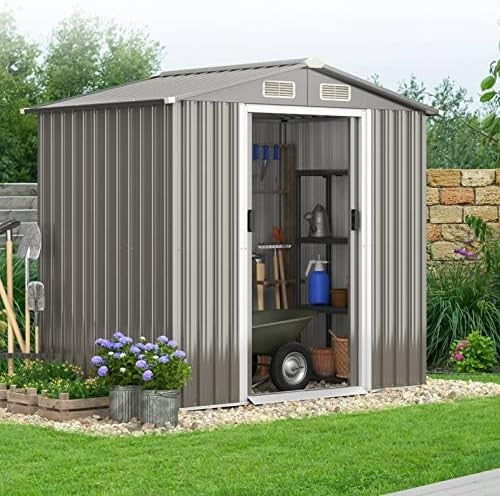 Metal Garden Shed 6x4FT Outdoor Storage with Lockable Sliding Doors & Air Vents