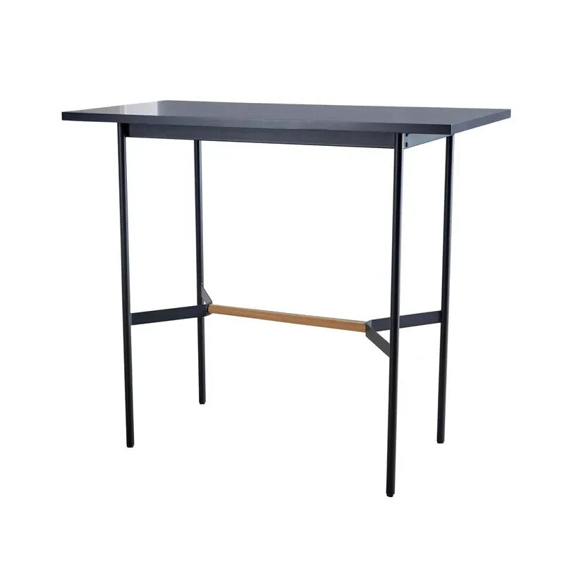 2 Piece Bar Table Set Black Metal Frame with Oak Stools Kitchen Breakfast