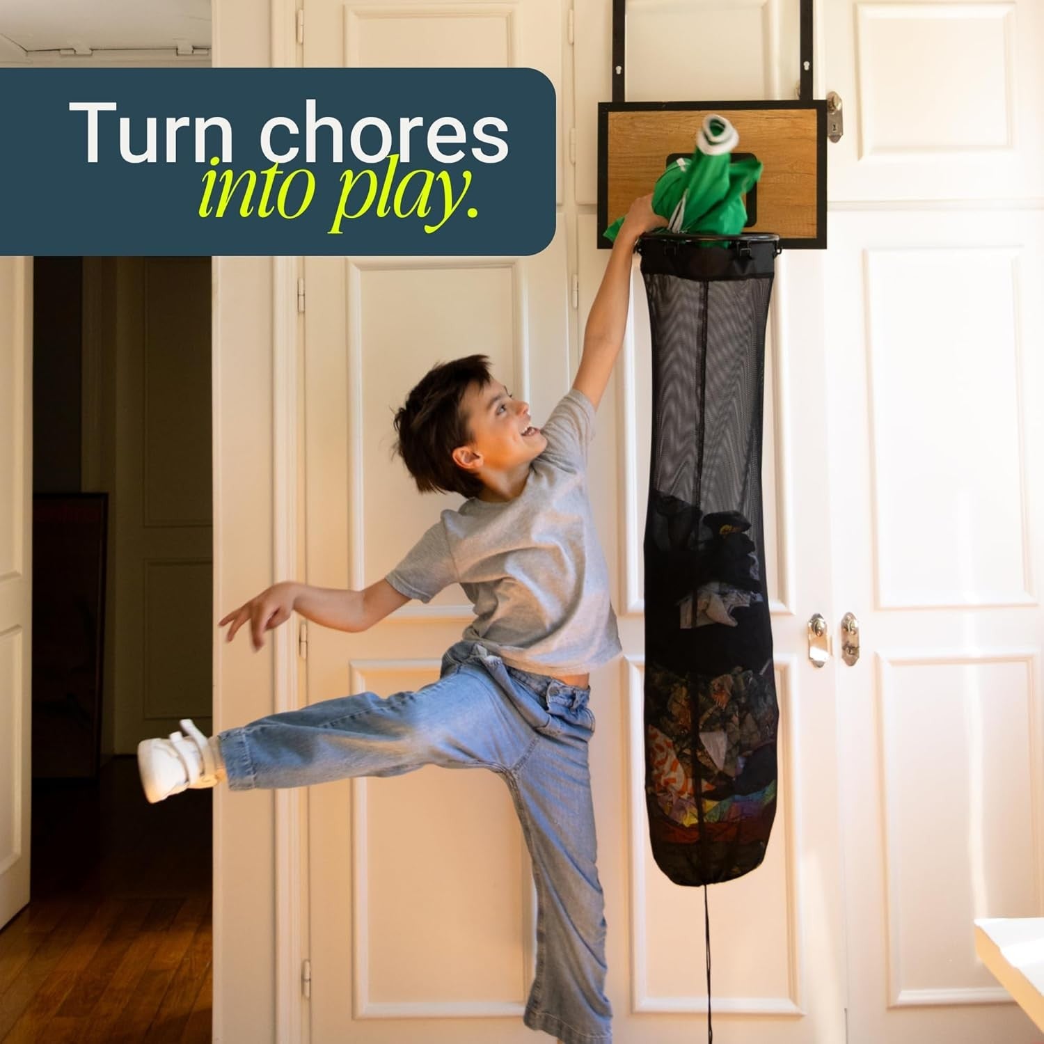 Over-Door Basketball Laundry Hamper Cedarwood Hoop Large Foldable Clothes Basket