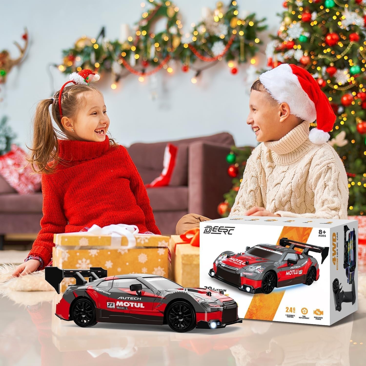 4WD RC Drift Car with Lights, 2 Shells, 2 Batteries & Cones – 40mins