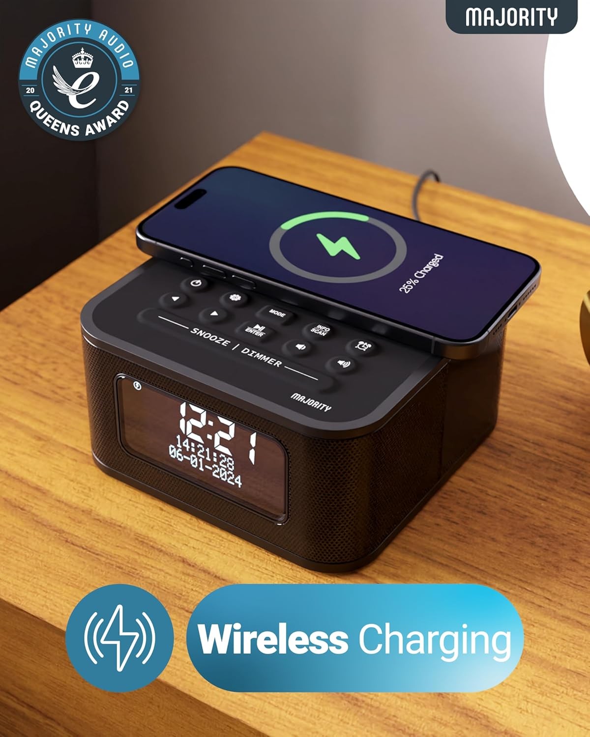 Wireless Charging Alarm Clock DAB FM Radio Bluetooth Dual Alarm LED Display
