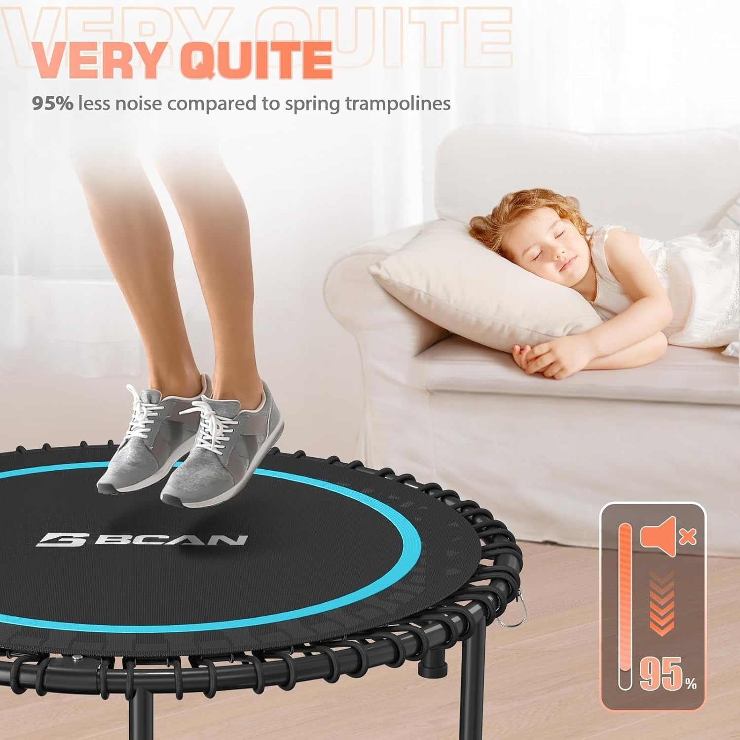 40in Fitness Rebounder Trampoline Adjustable Handle Silent Bungee 450lb