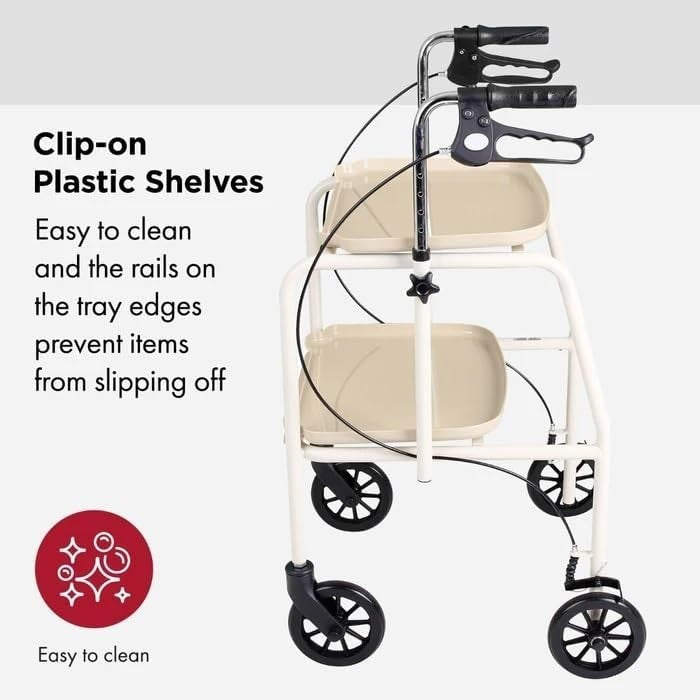 Walker Trolley with Trays Adjustable Lockable Brakes Indoor Mobility Aid