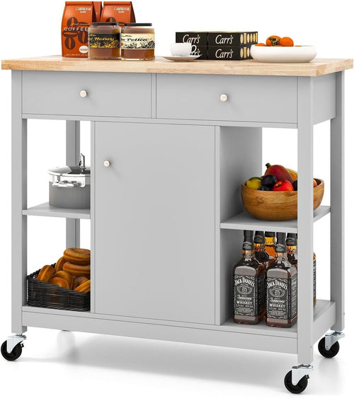 Kitchen Island on Wheels Storage Trolley Cabinet Drawers Grey