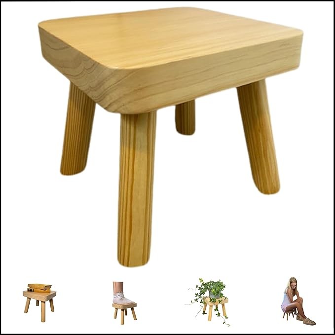 Small Wooden Plant Stand Stool Rustic Side Table Indoor Flower Pot Holder