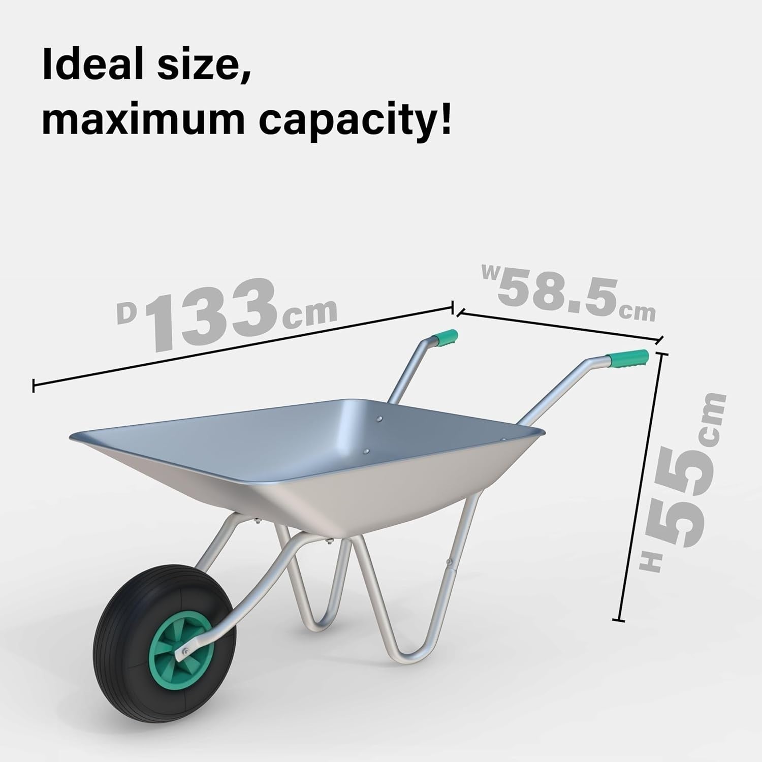 65L Garden Wheelbarrow – Galvanised Steel Tub w/ Pneumatic Tyre 100kg Capacity