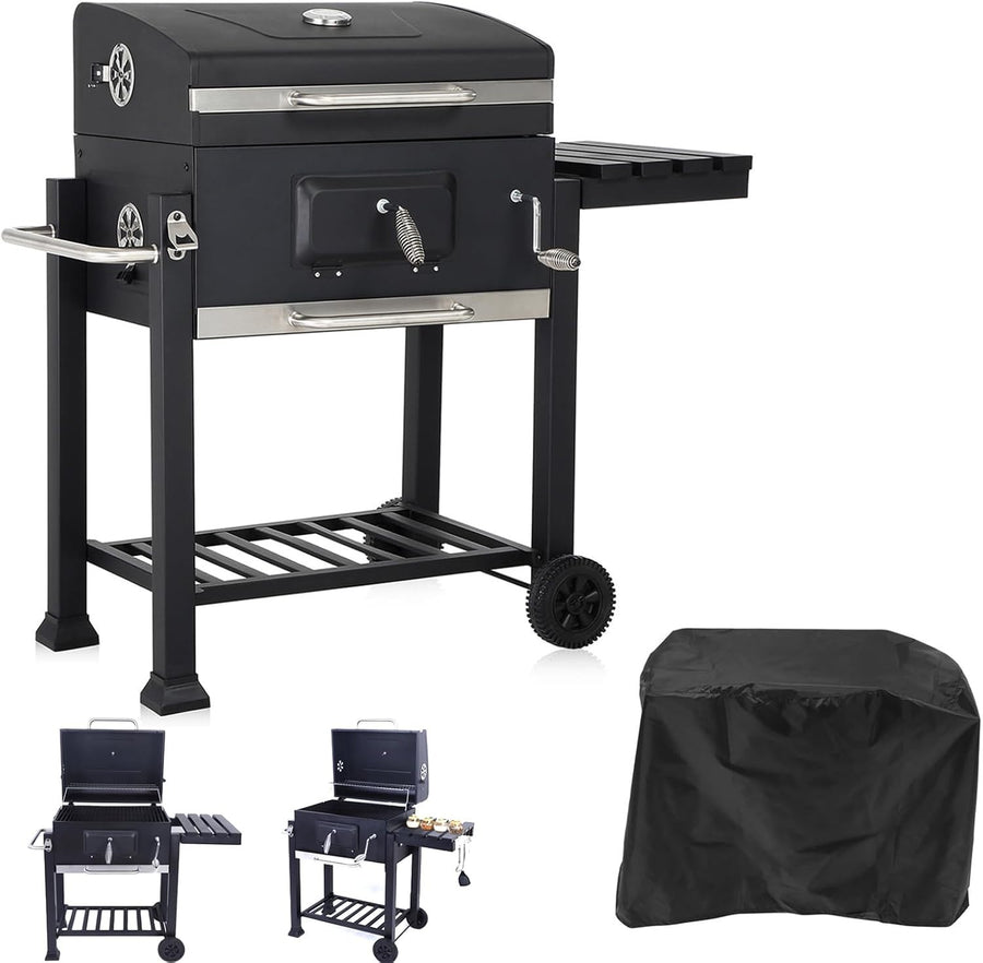 XL Charcoal Smoker BBQ Grill | Adjustable Height Tray | Built-In Thermometer