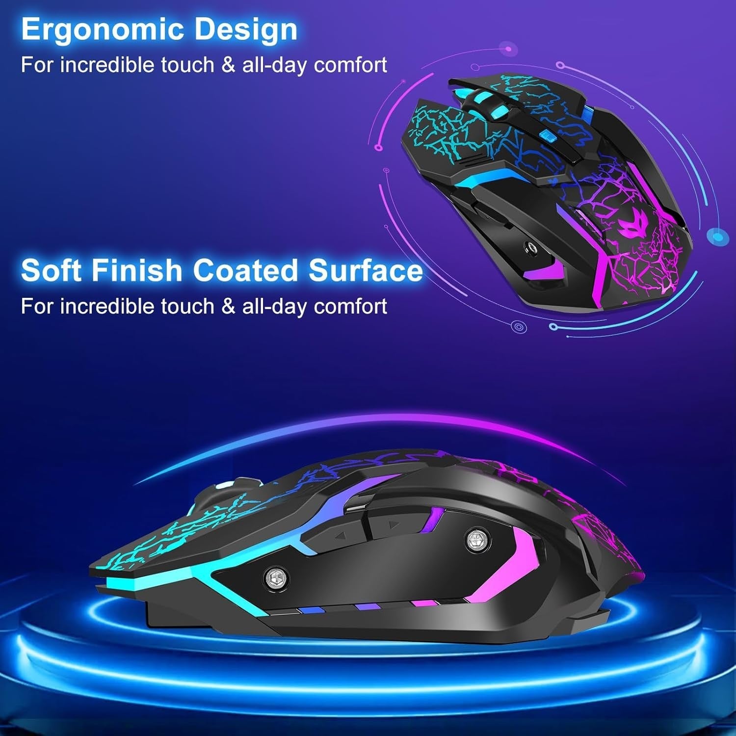Wireless Gaming Mouse RGB Rechargeable 1600 DPI 6 Silent Buttons