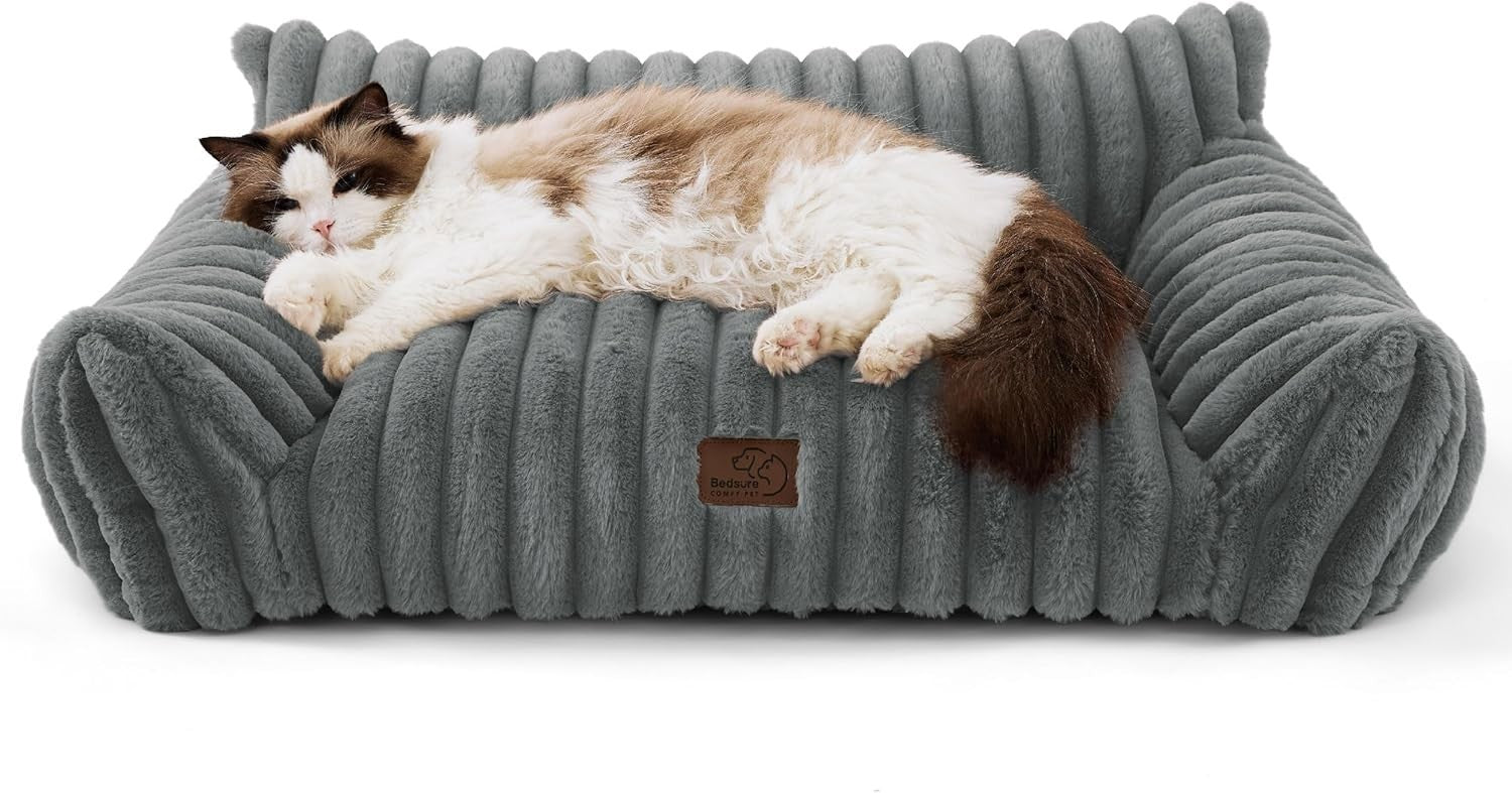 Orthopedic Dog Sofa Bed Washable Faux Fur Pet Couch 76cm Non Slip