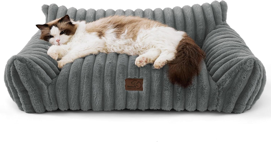 Orthopedic Dog Sofa Bed Washable Faux Fur Pet Couch 76cm Non Slip