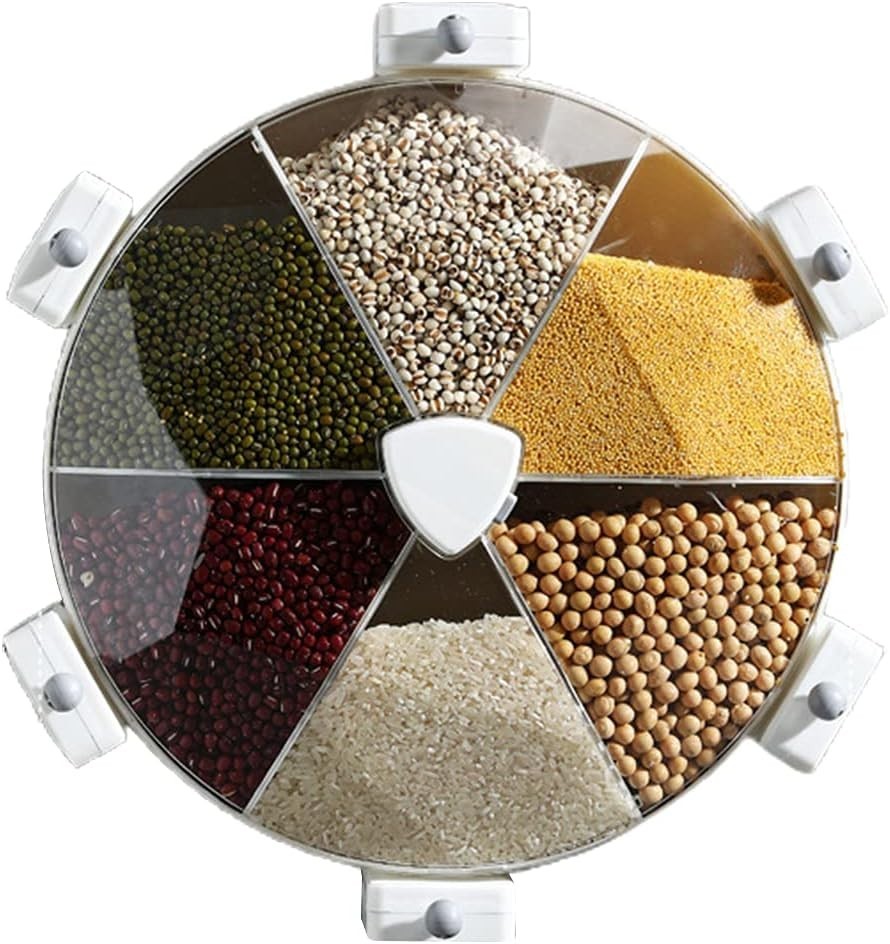 8.5L Wall Mounted Grain Dispenser 6 Grid Rotating Food Storage Box