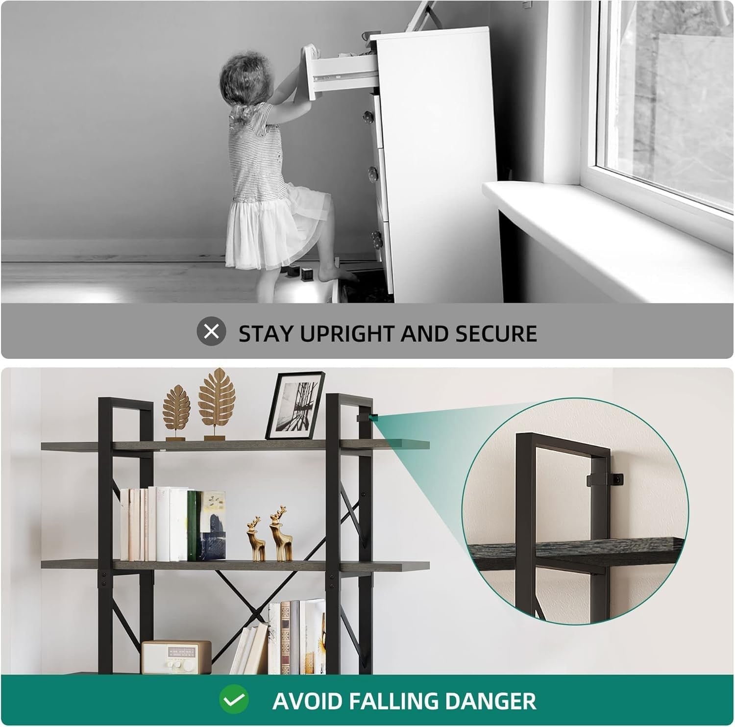 5-Tier Industrial Bookcase | Charcoal Grey & Black Wide Storage Shelf Unit