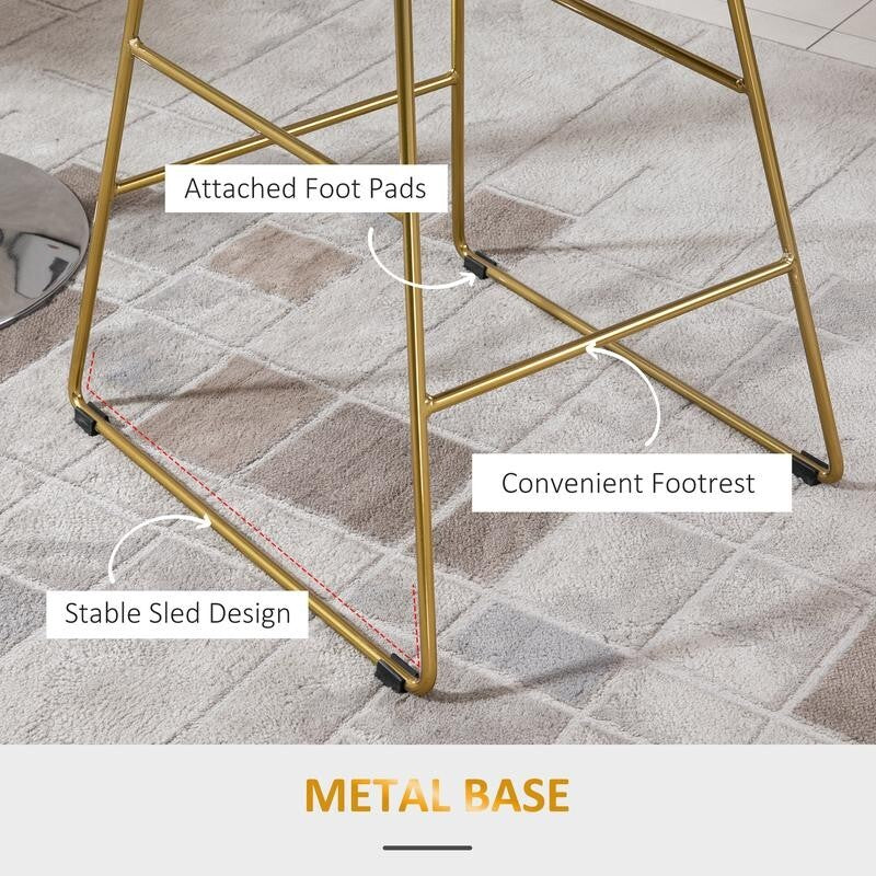 2x Gold Bar Stools Velvet Seat Counter Height Kitchen Breakfast Chairs