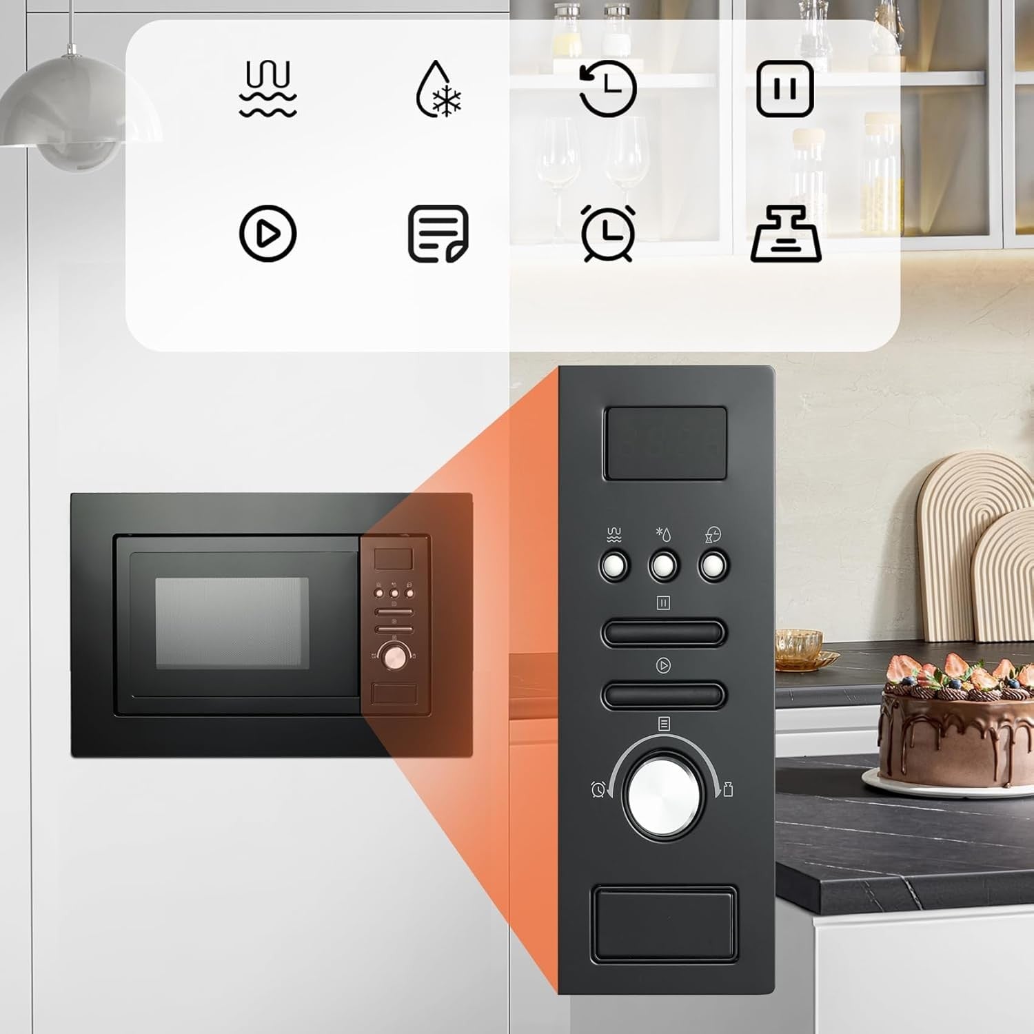 20L Built In Microwave Oven 800W Grill 1000W Digital Black