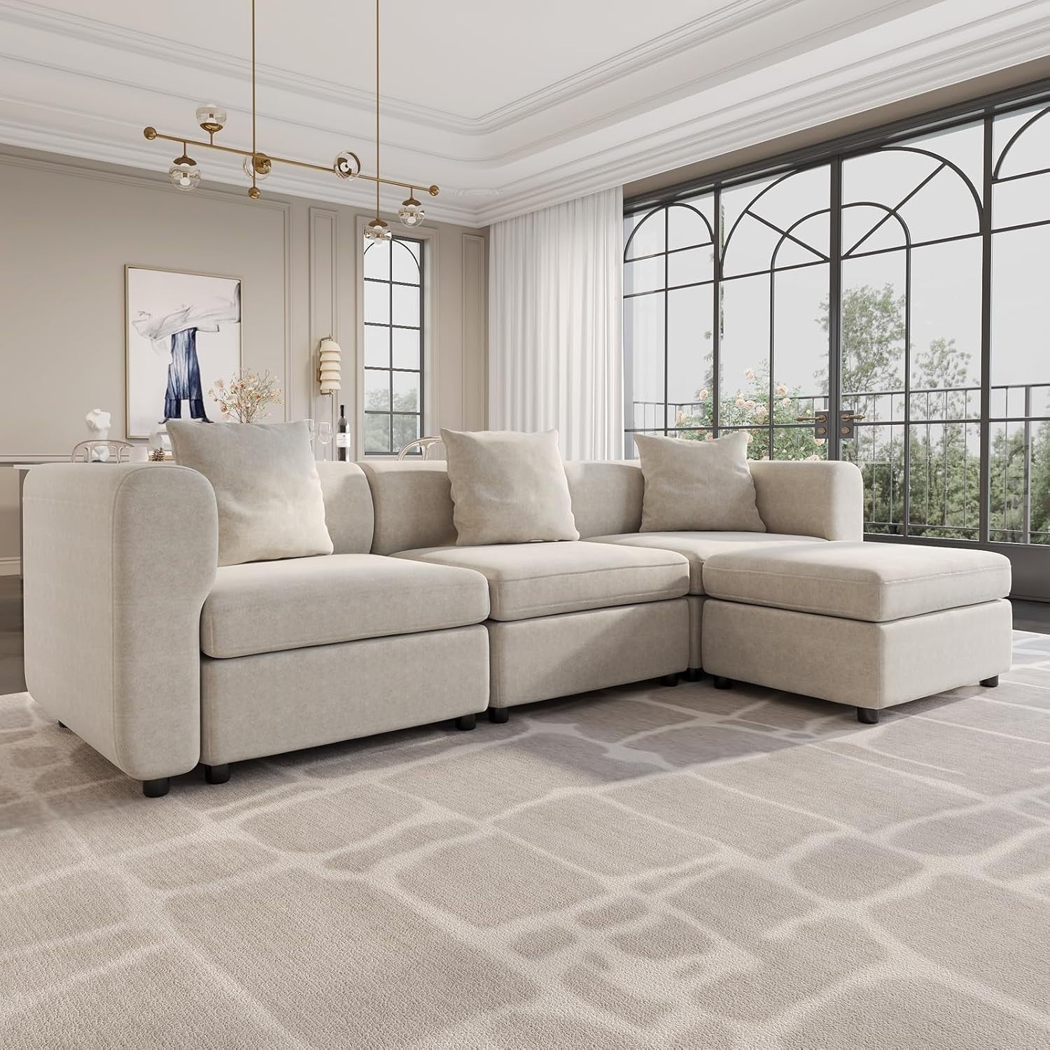 Oversized 4-Seater L-Shape Sectional Sofa Modular Ottoman Convertible Couch