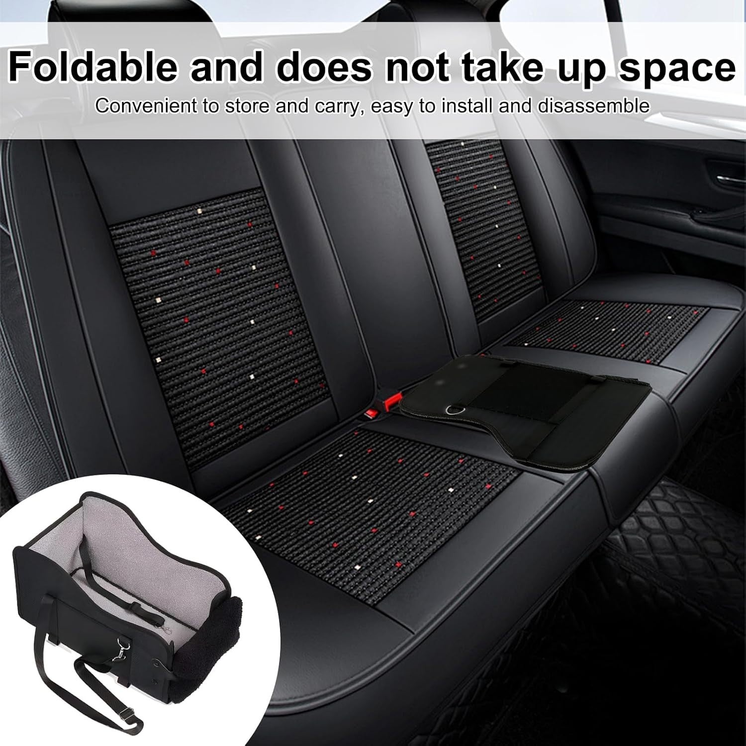 Small Dog Booster Car Seat Washable Travel Bed Safety Belt Black