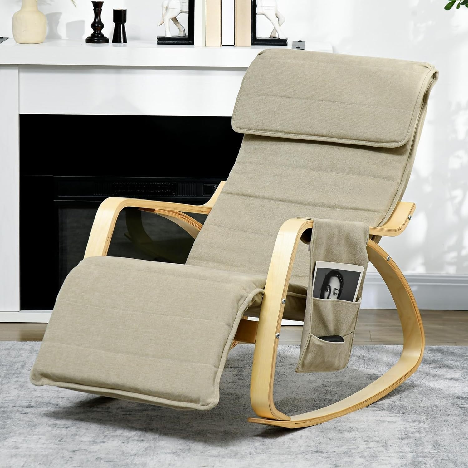 Rocking Recliner Lounge Chair w/ Footrest Pillow Side Pocket | Home Relax Seat