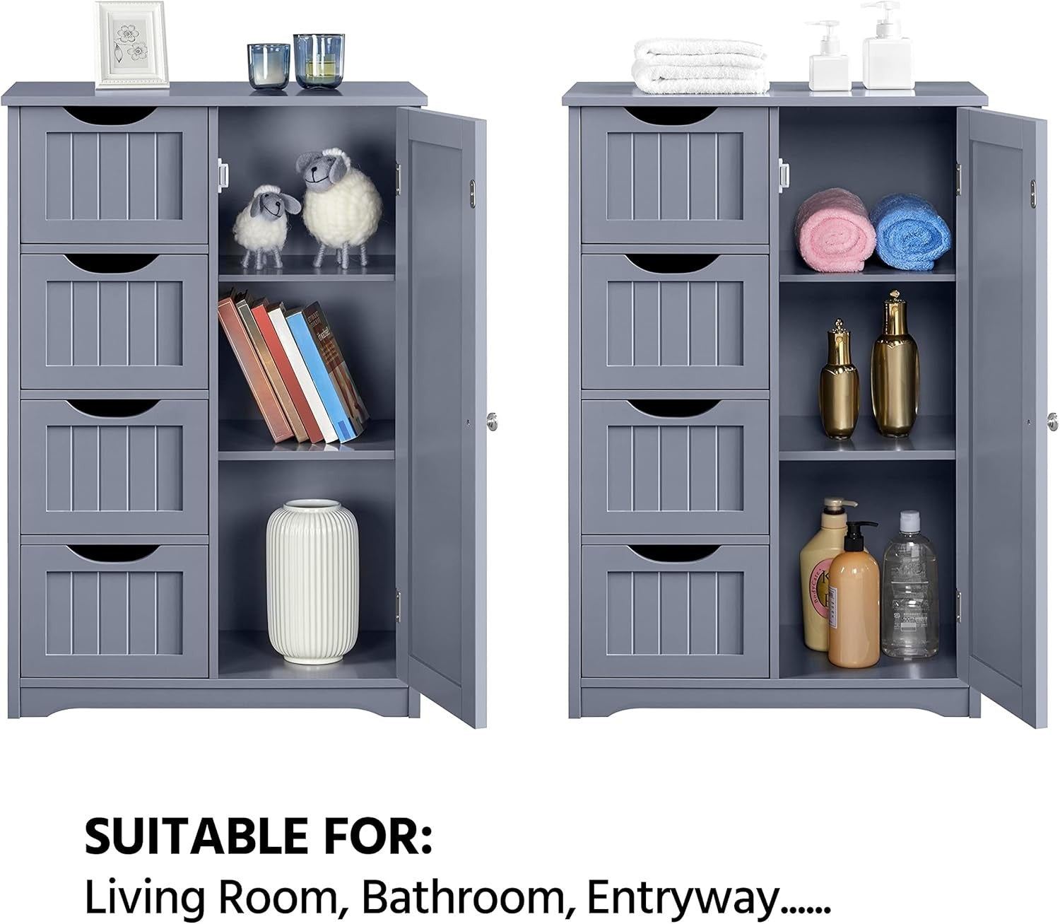Grey Wooden Bathroom Cabinet 4 Drawer Storage Cupboard Organizer Unit
