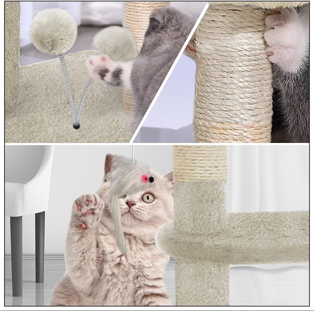 Cat Tree Scratching Post 112cm Activity Centre Condo Ramp Beige
