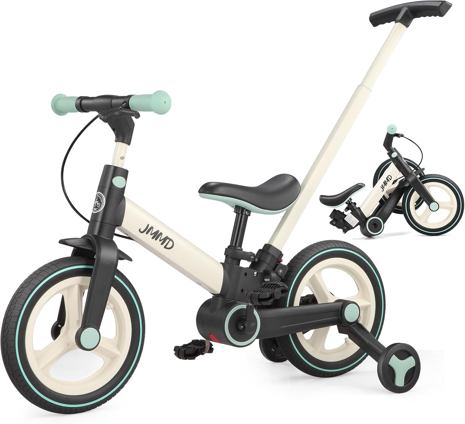 6 in 1 Toddler Bike Balance Pedal Bike Foldable Training Wheels Mint
