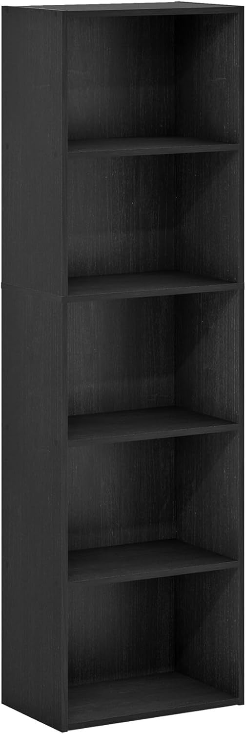 5 Tier Reversible Bookcase Storage Open Shelf Compact Organizer Bookshelf Black