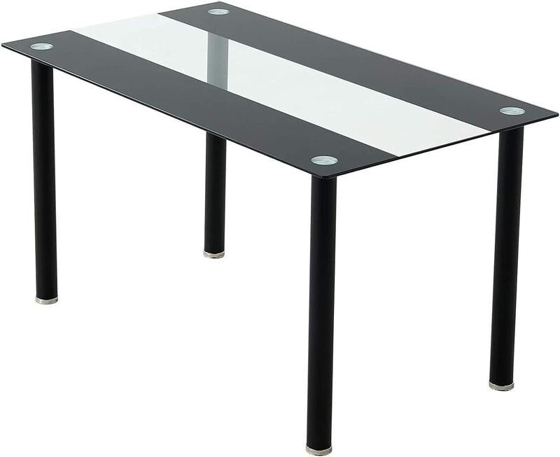 Clear Glass Dining Table Set with 6 Faux Leather Chairs Modern Kitchen