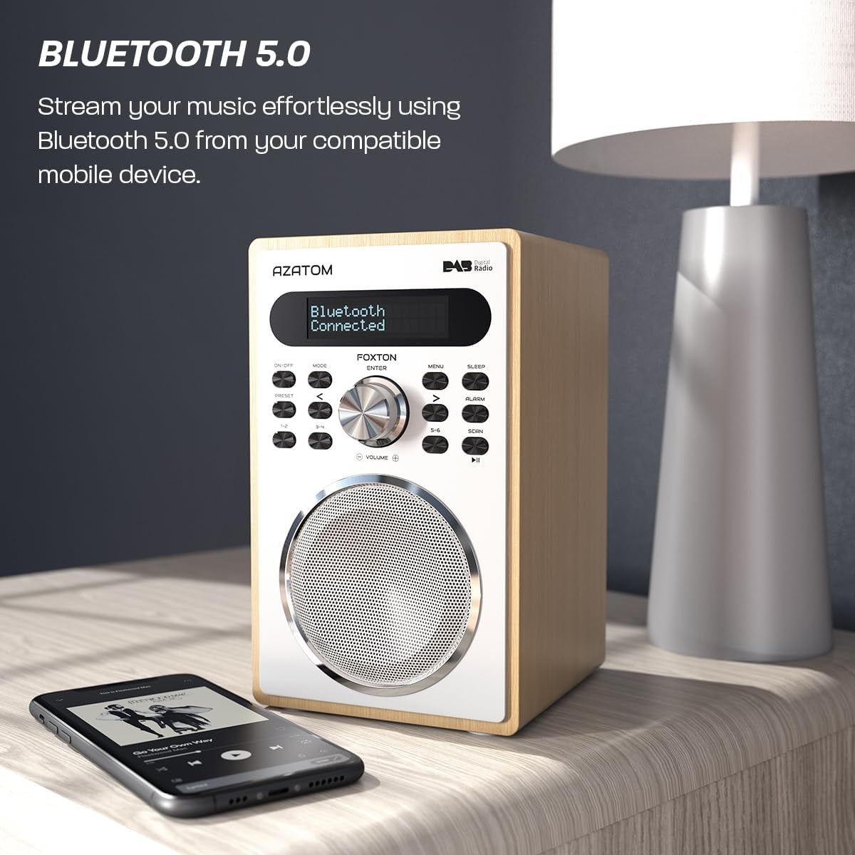 Oak DAB DAB+ FM Digital Radio Bluetooth Dual Alarm Sleep Timer USB Charge