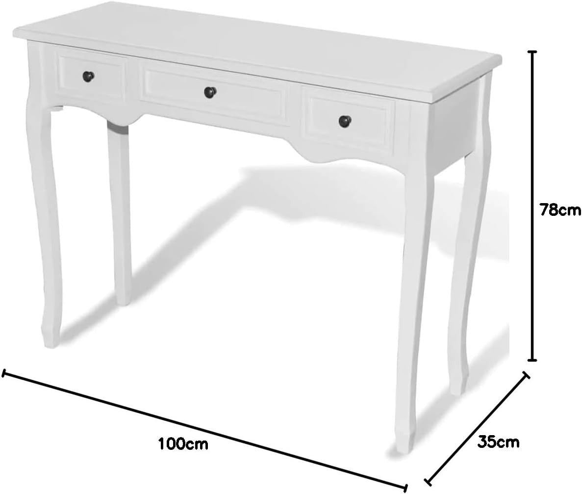 Stylish White Console Table with 3 Drawers - Compact, Durable & Easy Assembly
