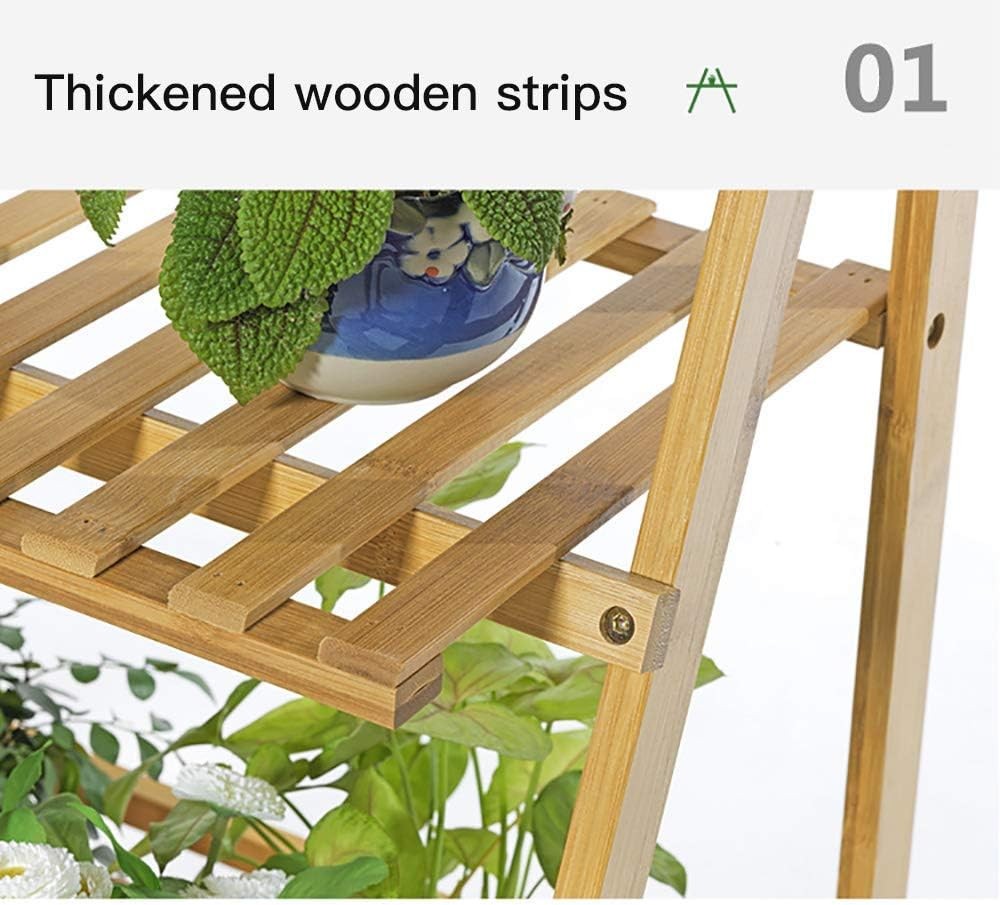 3 Tier Bamboo Plant Stand with Hanging Bar | Foldable Indoor Outdoor Ladder Shel