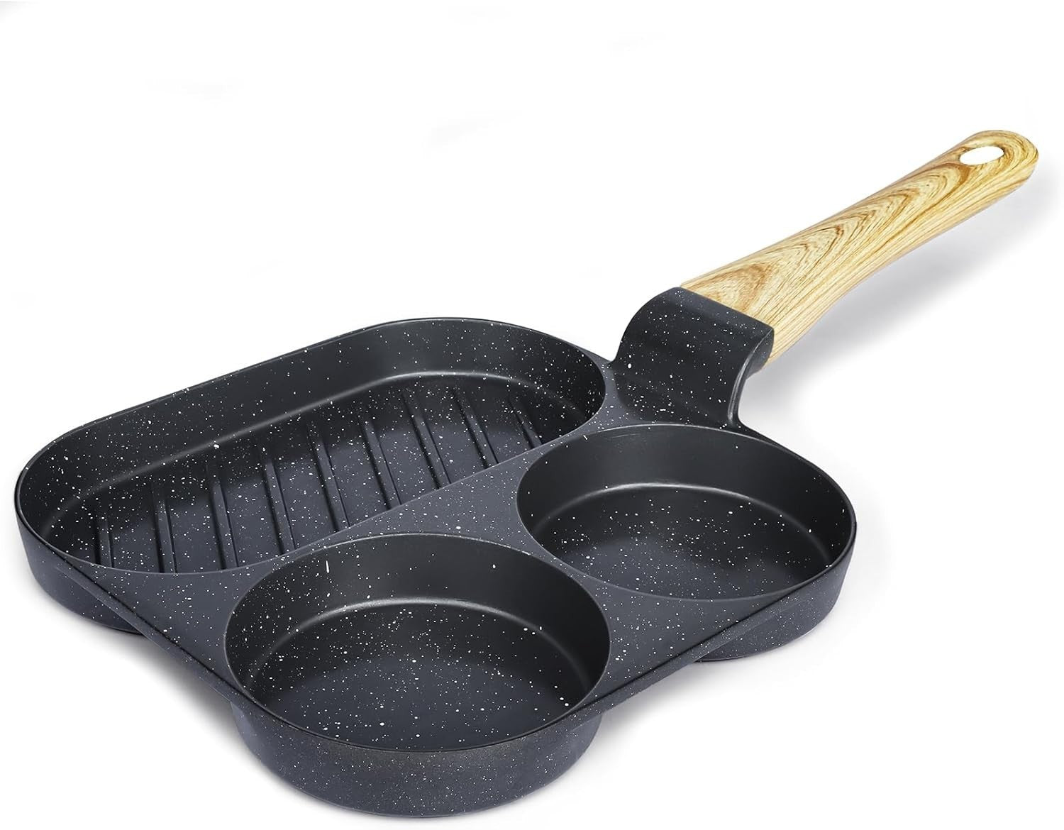 3-Cup Non-Stick Egg Pan Granite Omelette Skillet, Multi-Section Pan Grey