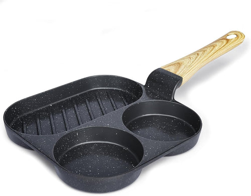 3-Cup Non-Stick Egg Pan Granite Omelette Skillet, Multi-Section Pan Grey