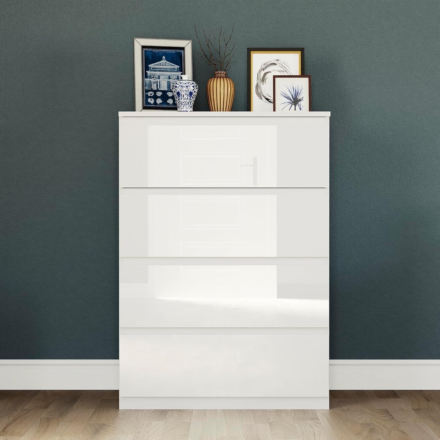 White Gloss 4 Drawer Chest Modern Storage Unit Bedroom Cabinet 95.5cm