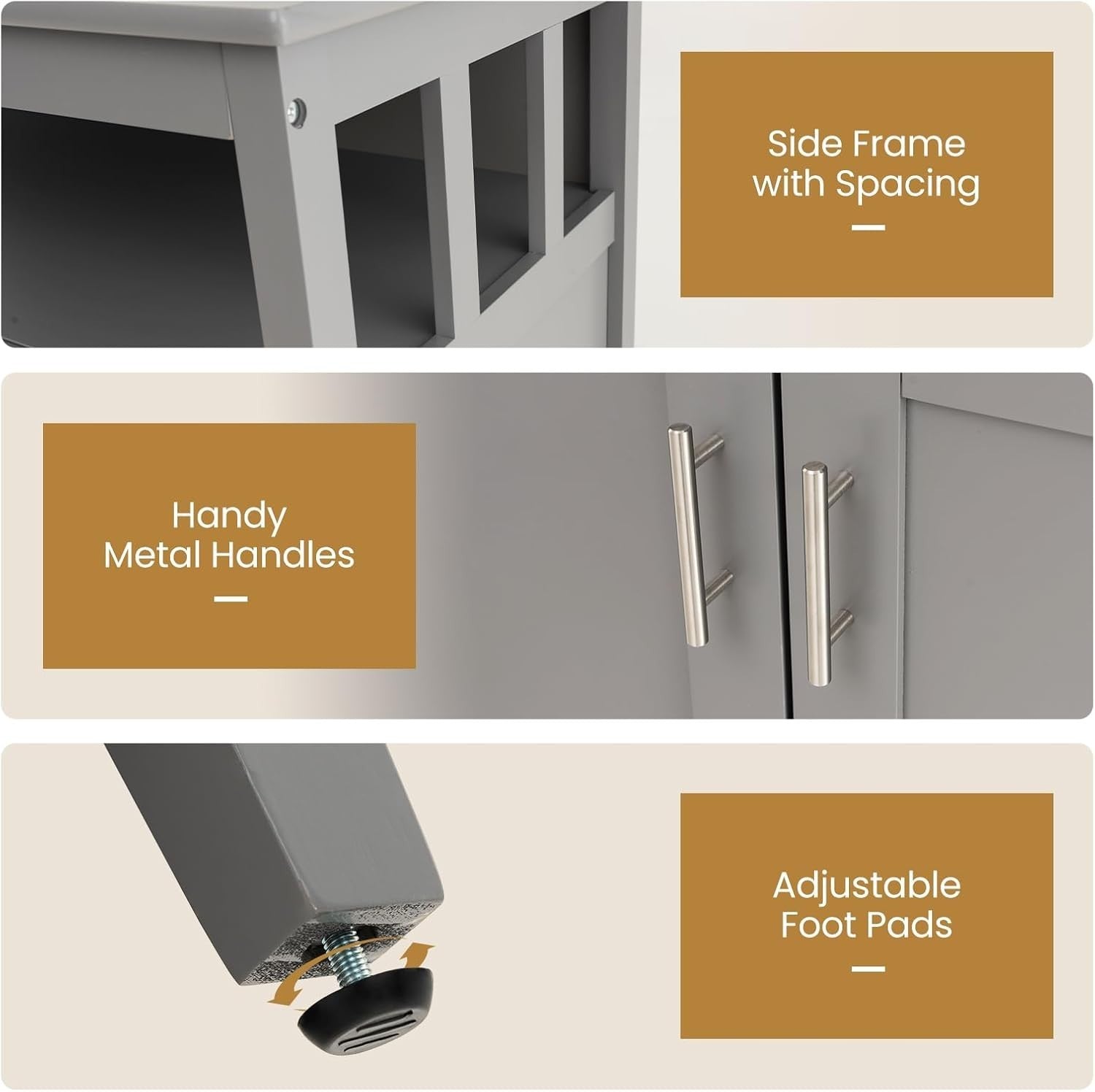 Grey Sideboard Buffet Table with Doors & Adjustable Shelf for Dining Room