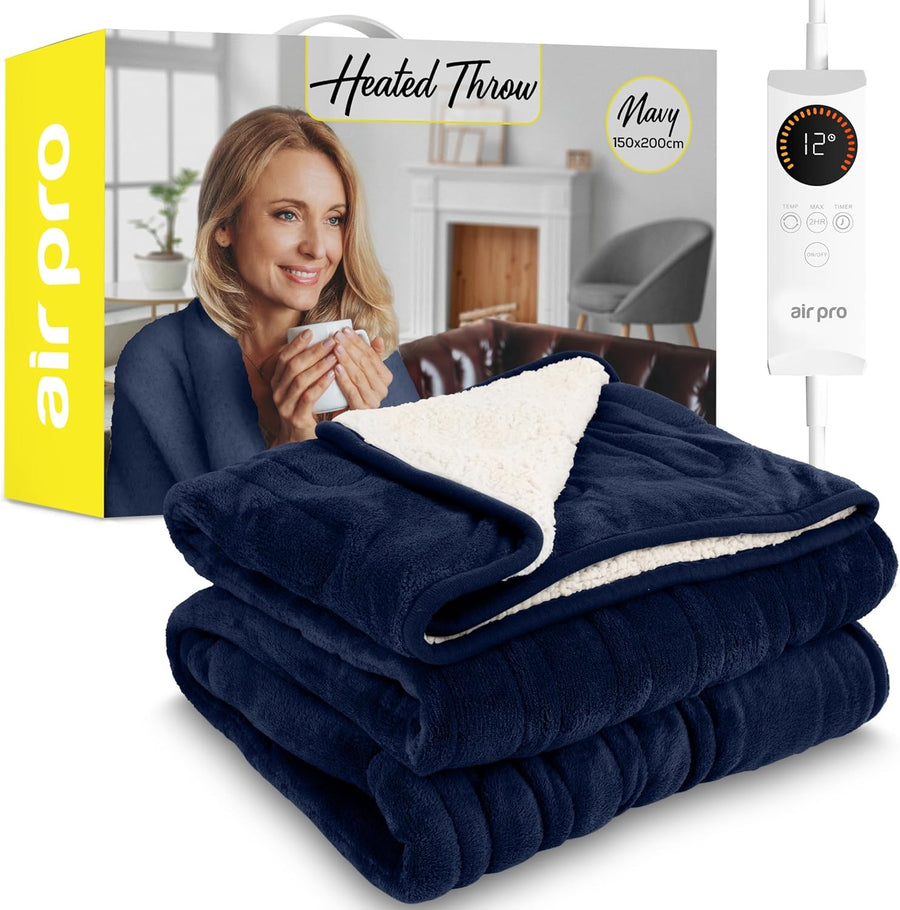 Electric Heated Throw Blanket Double Sherpa Fleece 6 Heat Timer 150x200cm