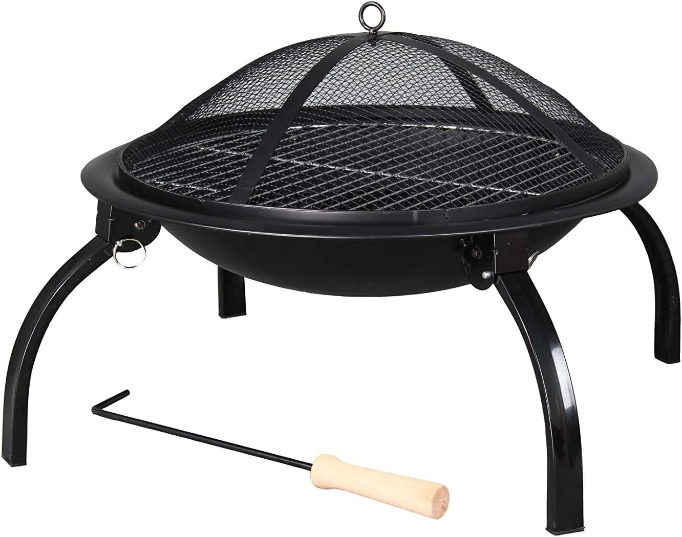 60cm Steel Fire Pit with Grill & Rain Cover – Outdoor Garden Heater