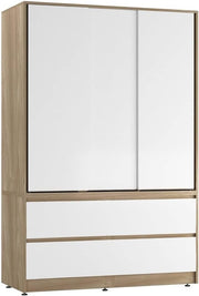 Sliding Door Wardrobe with Drawers Hanging Rail Storage Oak White