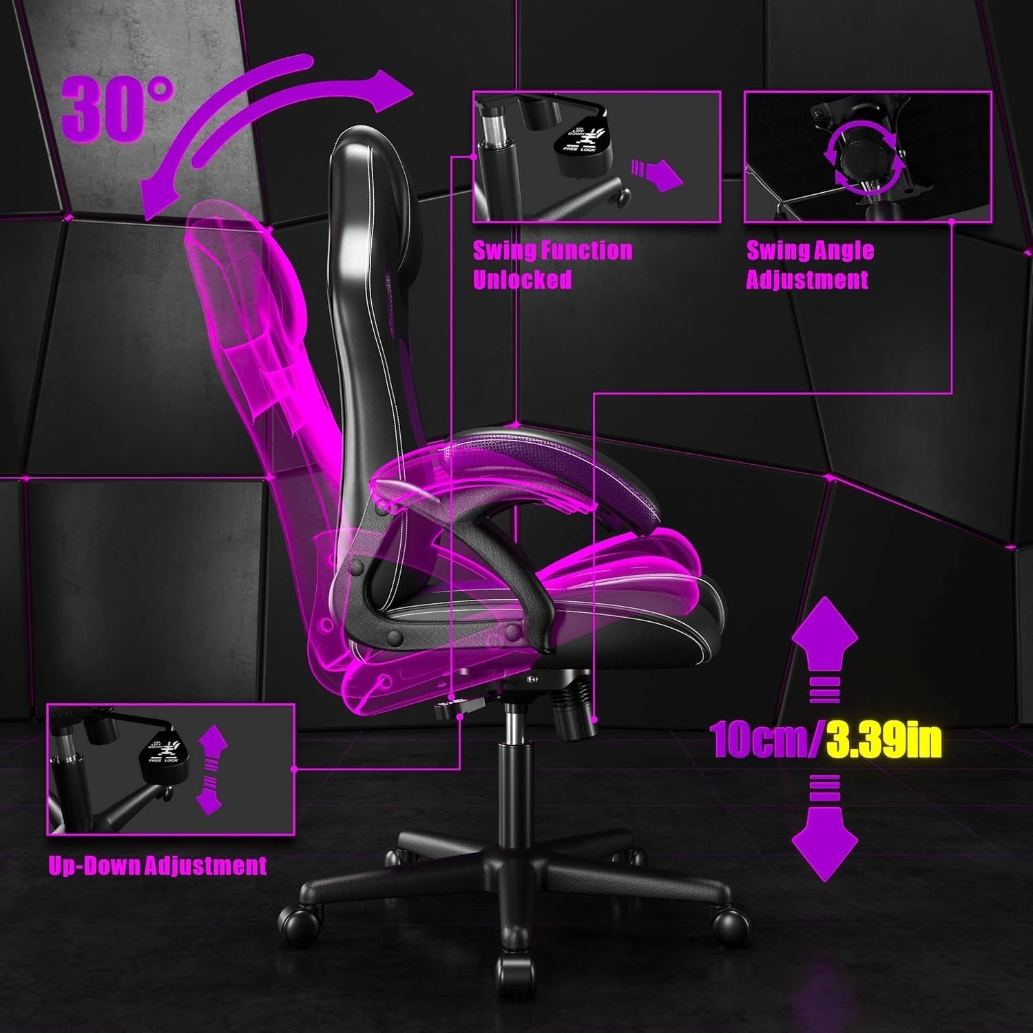 Ergonomic Recliner Office Chair Faux Leather Lumbar Support Desk Seat Purple