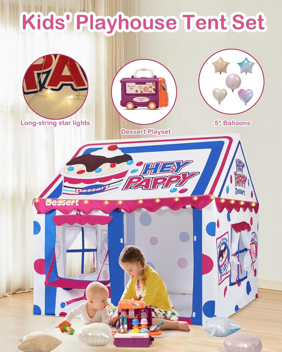 Dessert Shop Kids Play Tent Indoor Outdoor w Lights Toys Windows
