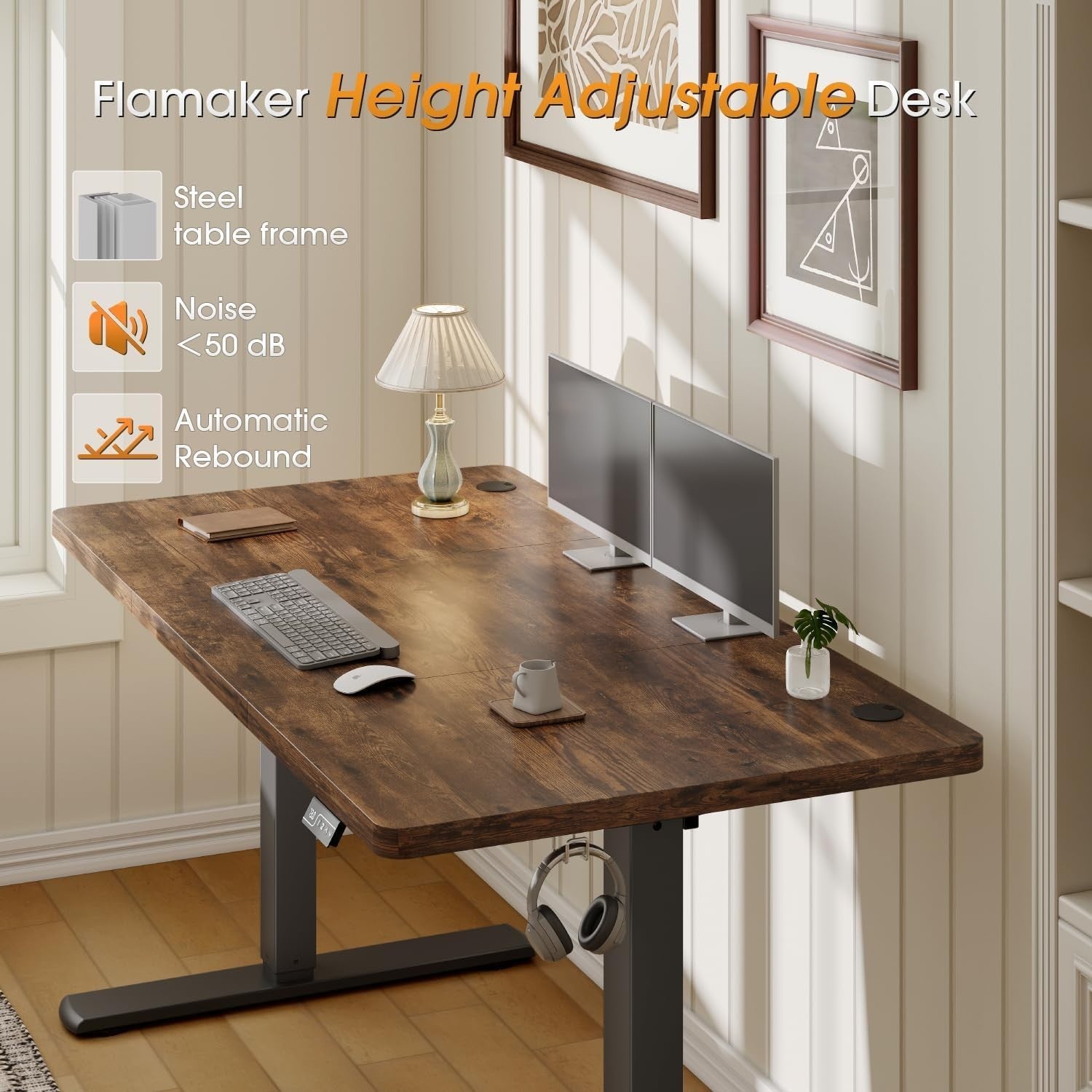 Electric Height Adjustable Standing Desk 140x60cm | Vintage Brown Office Table