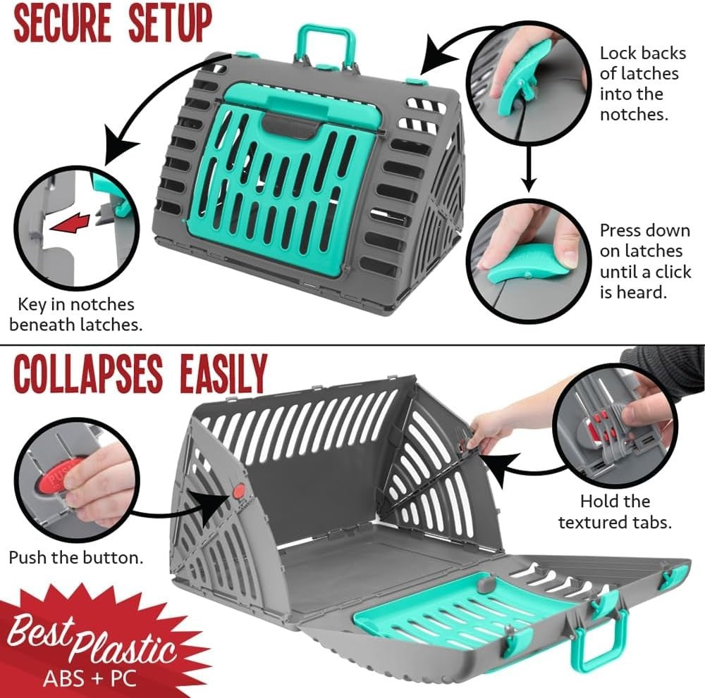 XL Foldable Cat Carrier 63x51x48cm Collapsible Plastic Travel Crate 35lb Pet