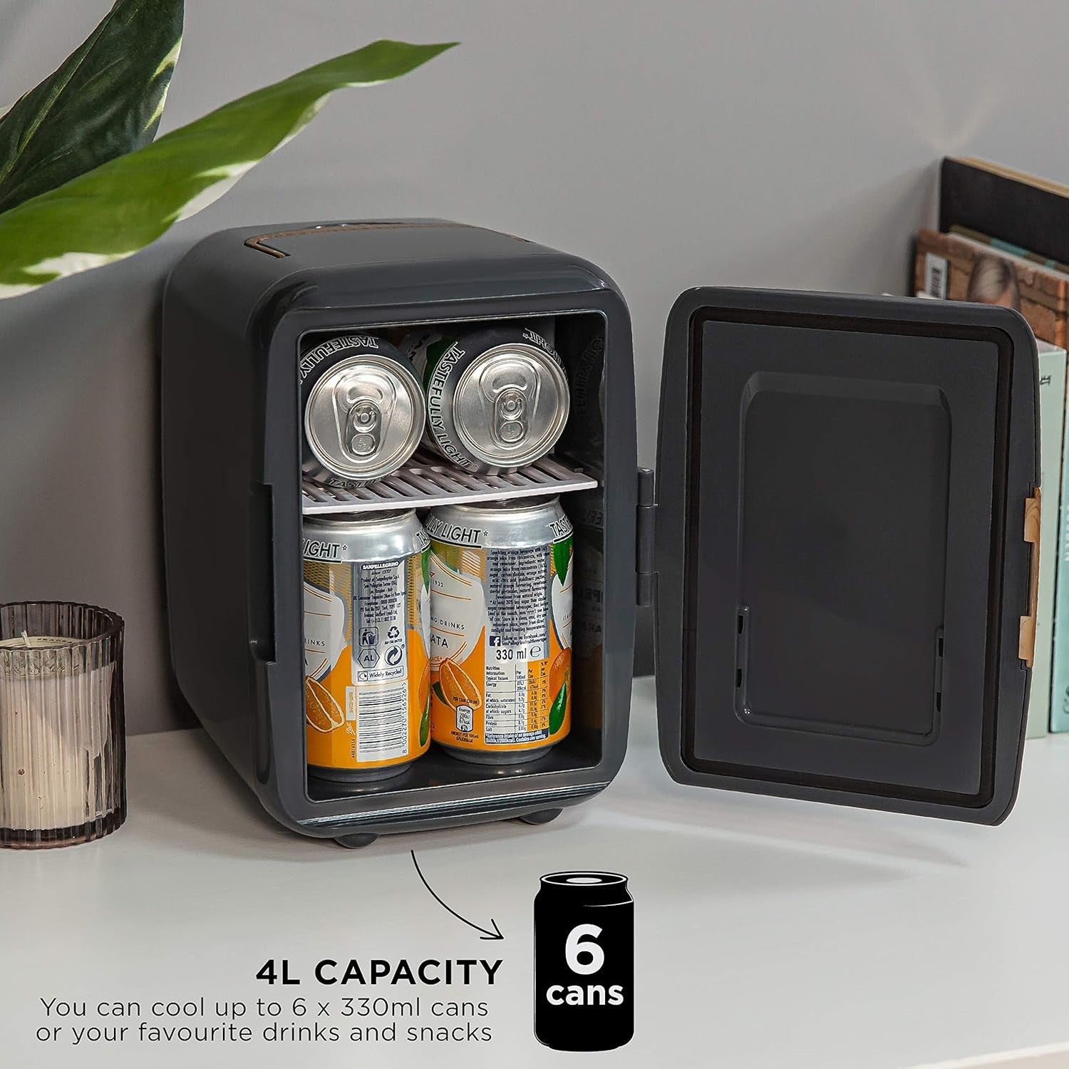 Portable 4L Mini Cooler & Warmer Scandi Style for Office Bedroom Car Grey