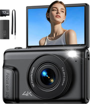 64MP 4K Compact Camera Flip Screen 16X Zoom Vlog Camera Bundle