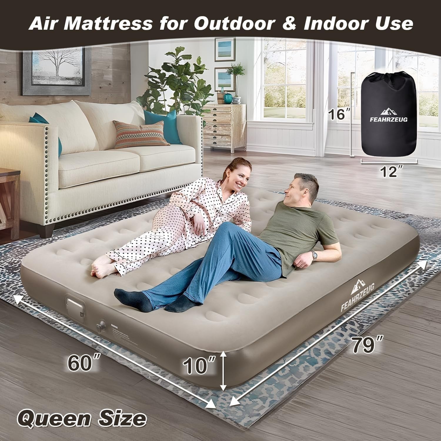 Double Air Bed with Built-In Pump – Self Inflating, Portable, Camping & Home