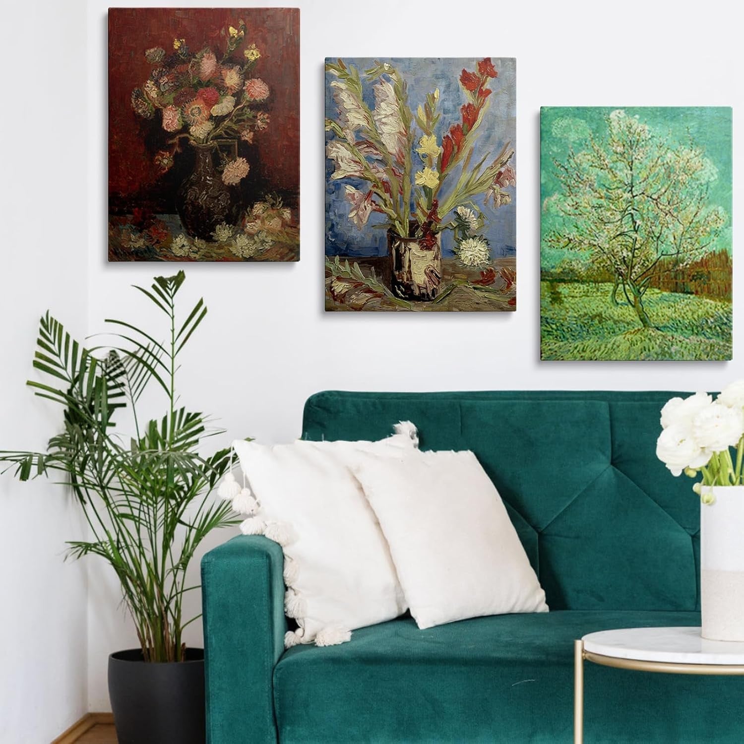 Vintage Floral Wall Art Set of 3 Framed Canvas 12x16in