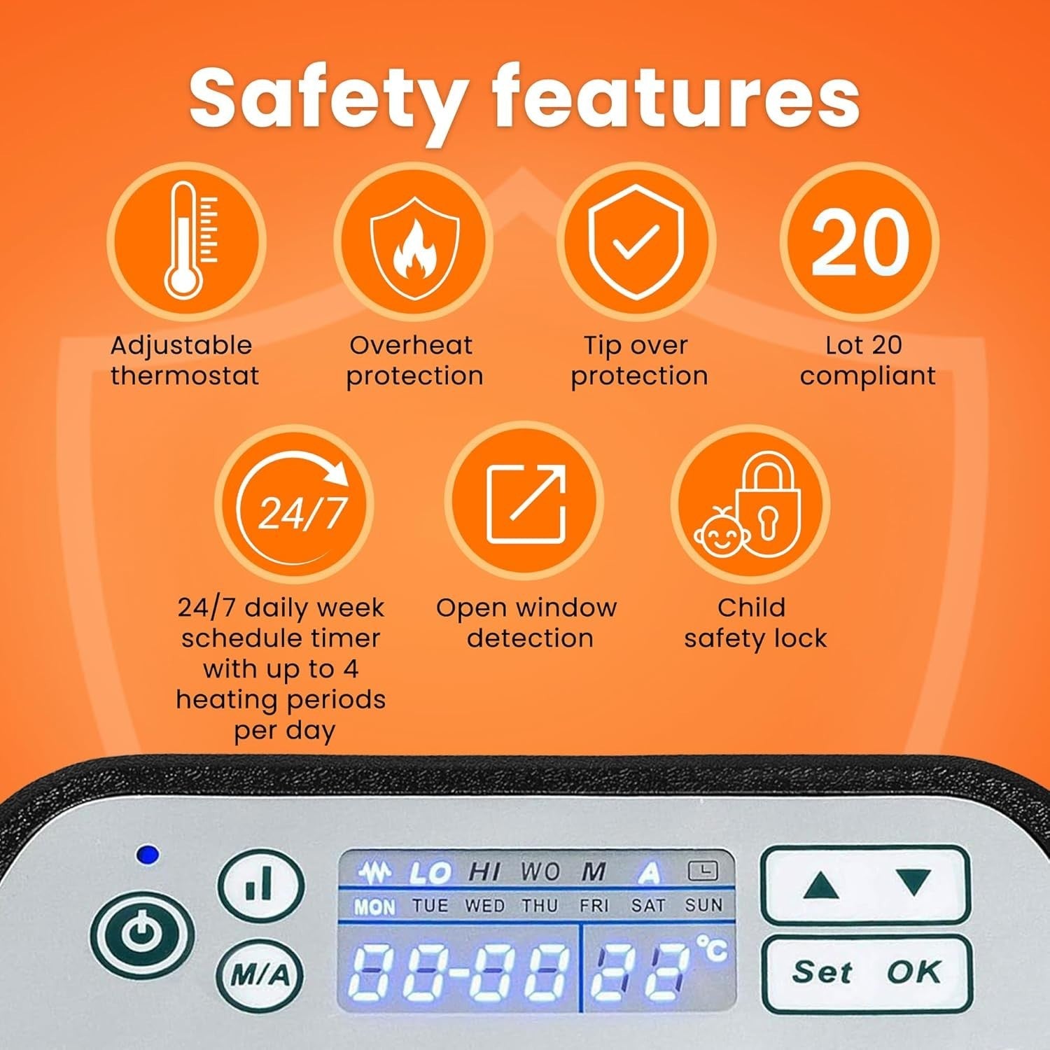 Energy Efficient Electric Panel Heater with Timer, Thermostat & IP24
