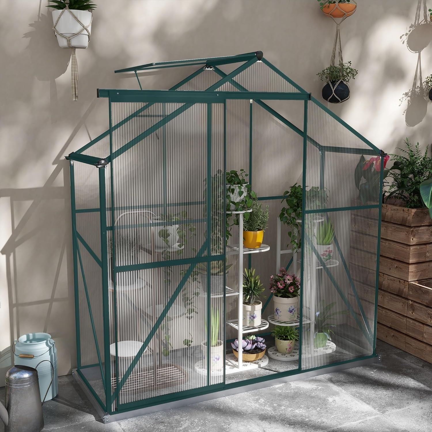 6x2.5ft Aluminium Greenhouse with Polycarbonate Panels & Sliding Door