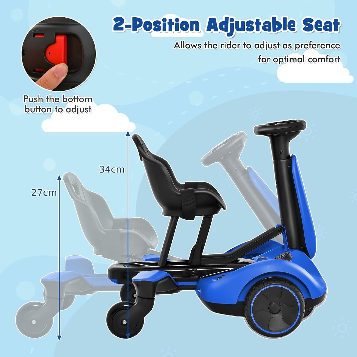 Kids Electric Drift Go Kart 6V Ride On Car 360 Spin Adjustable Seat Blue
