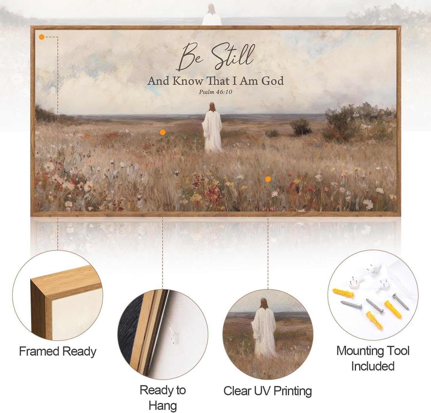 Be Still and Know God Wall Art Framed Canvas Christian Bible Verse 20x40