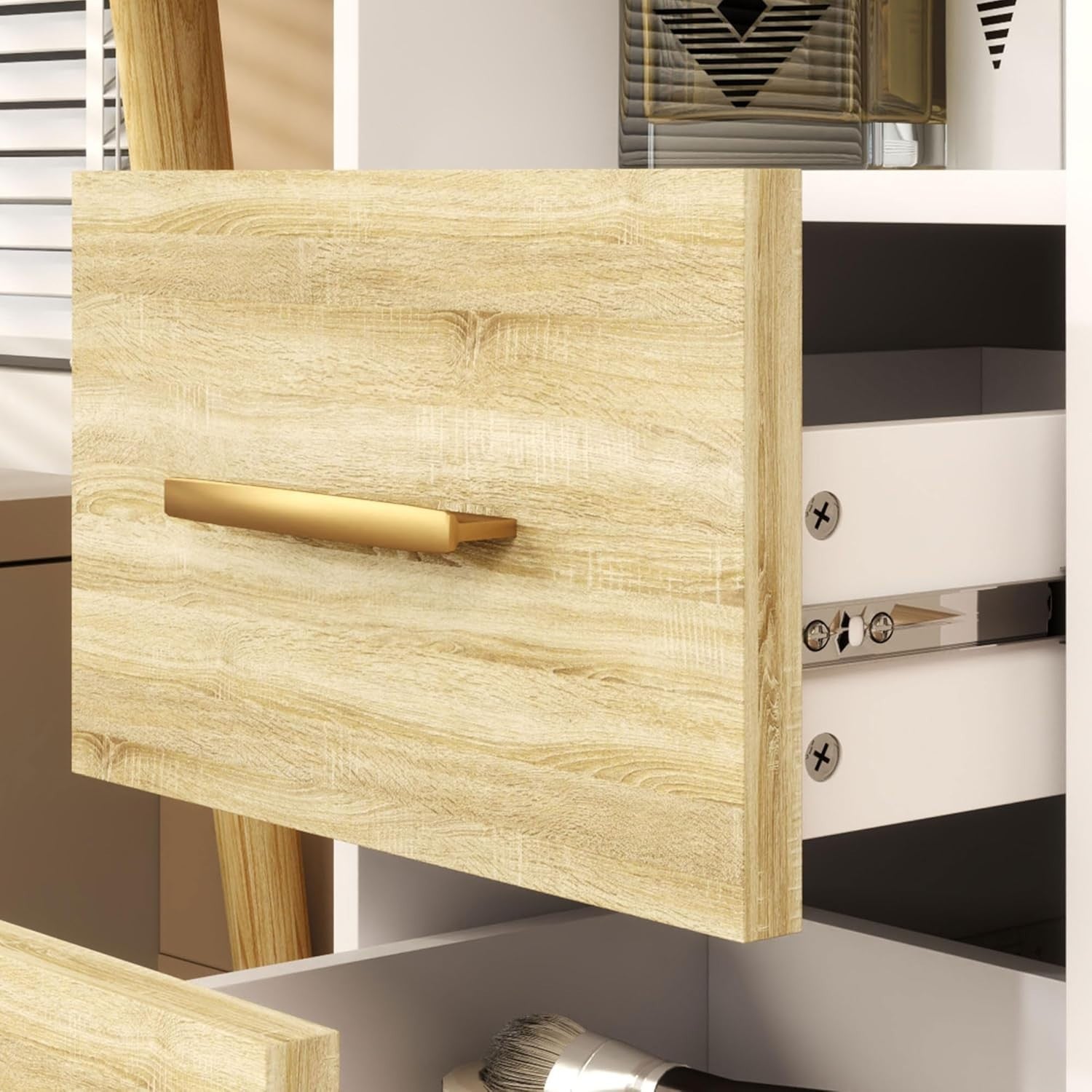 Dressing Table Desk Scandi White with LED Mirror 5 Drawers Storage Makeup Vanity