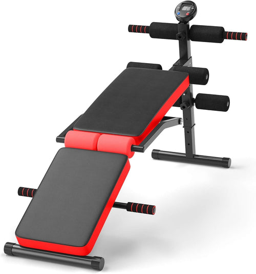 Adjustable Sit Up Bench With LCD Monitor Foldable Full Body Trainer